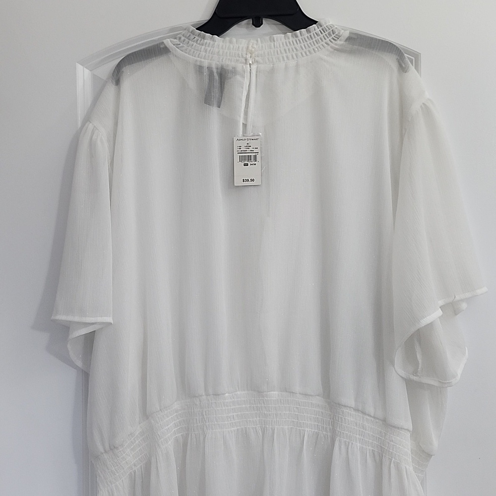NWT ASHLEY STEWART WHITE SHEER TOP KEYHOLE FRONT & BACK ELASTIC WAIST SZ 34/36 - Picture 10 of 16